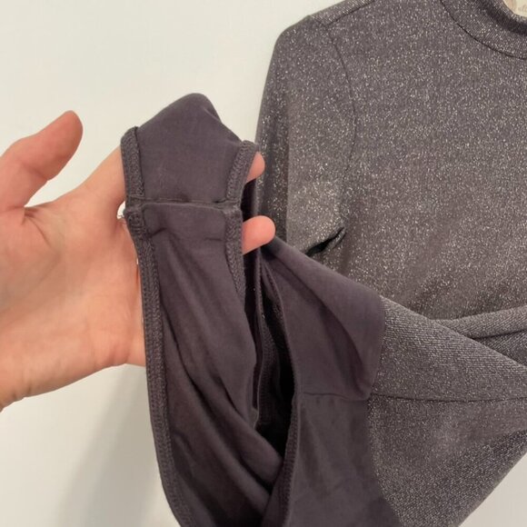 NEW NWT ALTAR'D STATE Taupe Purple Gray Metallic Long Sleeve Mock Neck Bodysuit - Picture 6 of 12